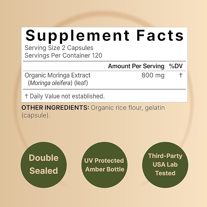 NatureBell Pure Moringa Capsules 2 Pack | Made with Moringa Powder Organic 480 Capsules – Green Superfood Skin Health &amp Immune Support – Non-GMO Gluten Free 8 Month Supply*