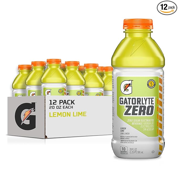 Gatorlyte Zero Electrolyte Beverage Lemon Lime Zero Sugar Hydration Specialized Blend of 5 Electrolytes No Artificial Sweeteners or Flavors 20 Fl Oz Bottles (Pack of 12)