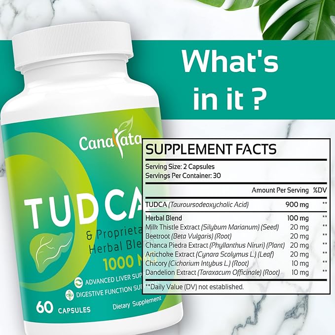 TUDCA Liver Support Supplements 1000mg - 60 Vegan CapsulesTUDCA Bile Salts with Milk Thistle Herbal Blend Formula for Cleanse Detox &amp Repair
