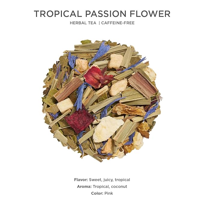 Tea Forte Tropical Passion Flower Premium Loose Leaf Caffeine-Free Herbal Tea Blend Canister Makes 35-50 Cups