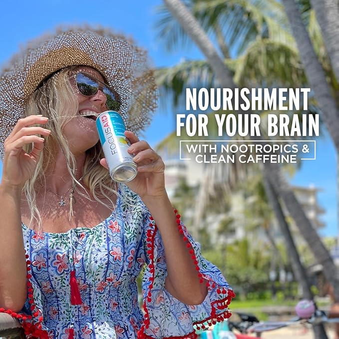 FOCUSAID Energy Blend Brain Boosting Nootropics Drink Alpha-GPC GABA B-Complex Yerba Mate Green Tea 100% Clean 100mg Natural Caffeine 12-oz. can 12 Pack