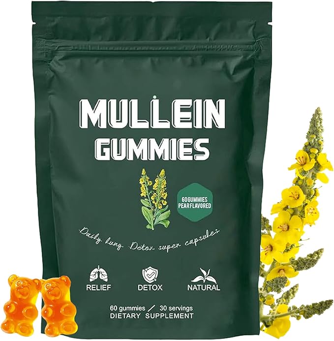 Mullein Gummies Daily Respiratory Health Gummies1000mg Mullein Leaf herb Extract Pear Flavor Lung Health &amp Sinus Relief (30 Day Supply)