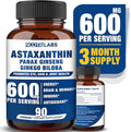 Astaxanthin 15mg + Panax Ginseng Ginkgo Biloba Supplements 90 Vegan Capsules Promotes Eye Health Energy Cardiovascular Support + Immune Defense and Focus