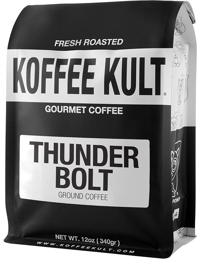 Koffee Kult Thunder Bolt Coffee Super Dark Roast 100% Arabica Robust Blend of Colombian And Brazil (Ground 12oz)