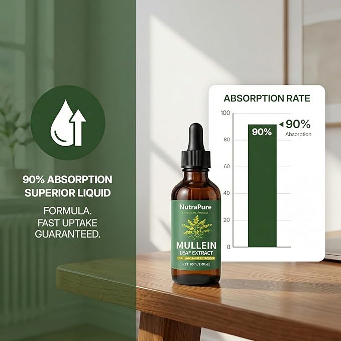 Nutrapure Mullein Extract Drops for Lung Organic Mullein Leaf Supplement Support Lung Cleanse &amp Detox Health &amp Respiratory Comfort &amp Boosts Immune - 2.0fl.oz (1)