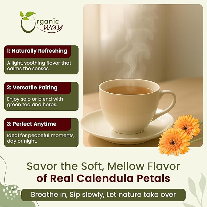Organic Way Dried Calendula Petals | Herbal Tea (Calendula officinalis) - European Wild-Harvest | Organic &amp Kosher Certified | USDA Certified | Origin - Albania (1LBS / 16Oz)