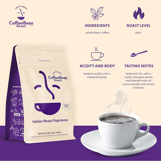 Coffee Bean Direct Signature Coffee Variety Bundle – Breakfast Blend Italian Espresso &amp Jamaican Blue Mountain Style Whole Bean 1 Pound Bags (Pack of 3)