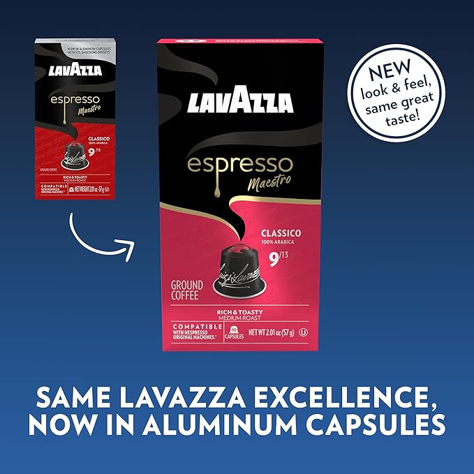 Lavazza Espresso Classico Medium Roast 100% Arabica Aluminum Capsules Compatible with Nespresso Original Machines 10 count (pack of 6) Value Pack – Packaging may vary