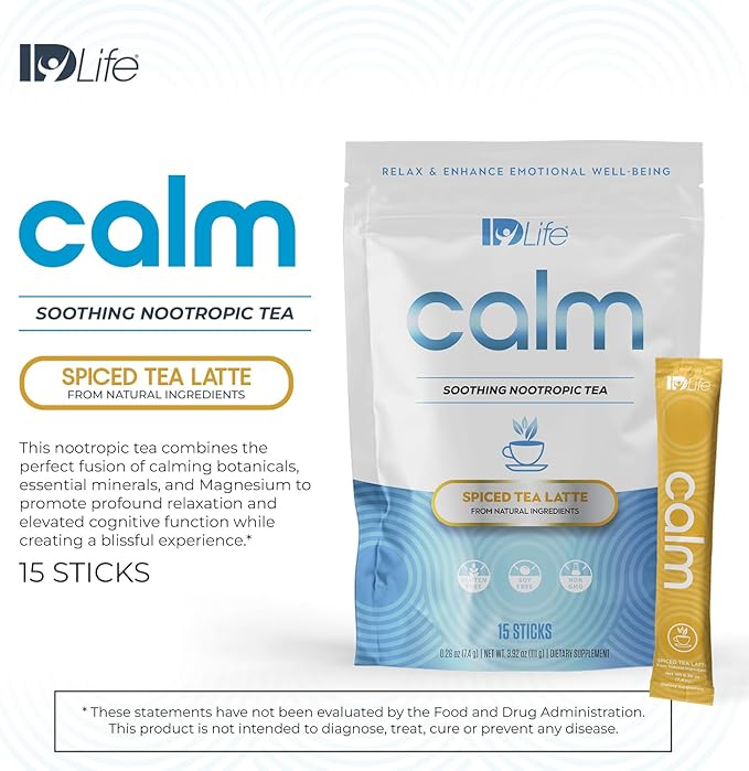 IDLife Calm - Cognitive Support Powder with Adaptogenic Blend for Concentration and Emotional Well-Being - 15-Day Supply 15 Sticks per Bag