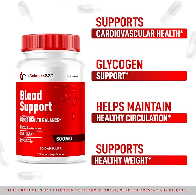True Balance Blood Support Pro Glycogen Capsules Maximum Strength TrueBalancePro Pills Supplement Multivitamin All Natural Advanced Formula Daily Health &amp Wellness 30 Capsules for 1 Month