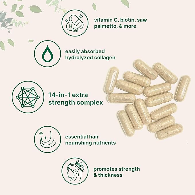 Micro Ingredients Multi Collagen Protein Powder 16oz &amp Hair Vitamins Complex Capsules Bundle 2 Pack | Grass-Fed Collagen Peptides | 14-in-1 Advanced Hair Growth Support