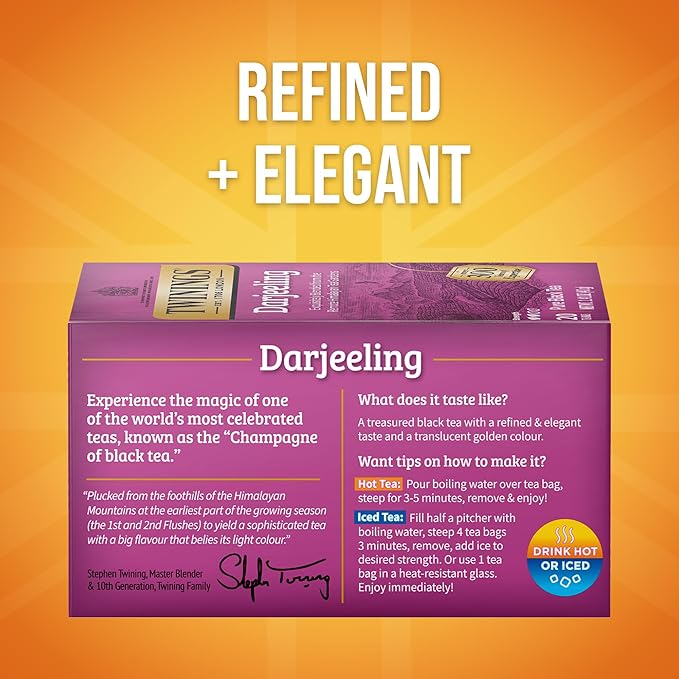 Twinings Darjeeling Black Tea Individually Wrapped Bags 20 Count (Pack of 6) Delicate Light Taste Caffeinated Enjoy Hot or Iced 120 Teabags