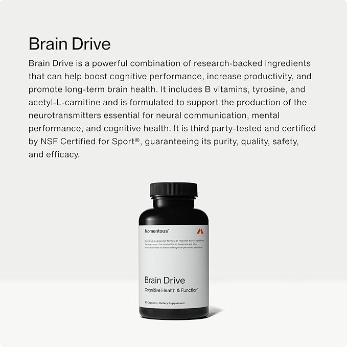 Momentous Brain Drive Nootropic Supplement - Brain Supplement for Memory &amp Focus Support - NSF Certified for Sport - GMO- &amp Gluten-Free - 30 Servings