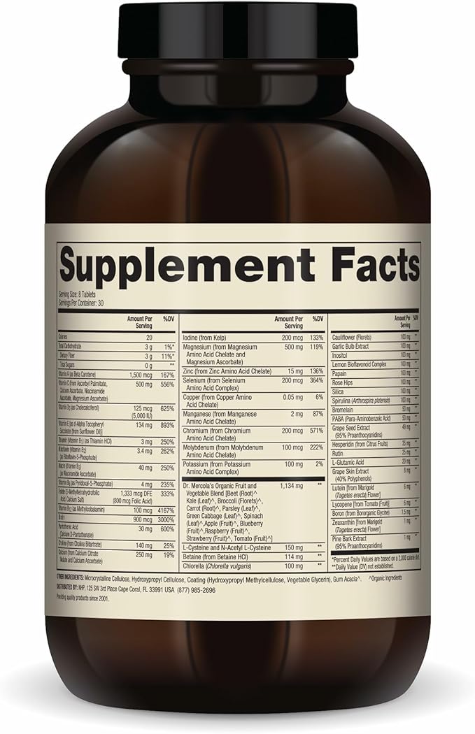 Dr. Mercola Premium Products Whole Food Multivitamin Plus Vital Minerals Tablets 240 Count
