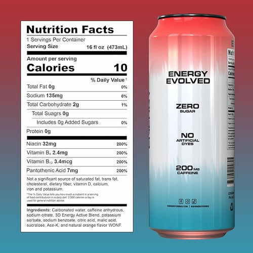 3D Energy Drink – Sugar Free 200mg Caffeine Pre Workout Taurine L-Carnitine Lightly Carbonated 16oz Cans 12 Pack - Liberty Pop