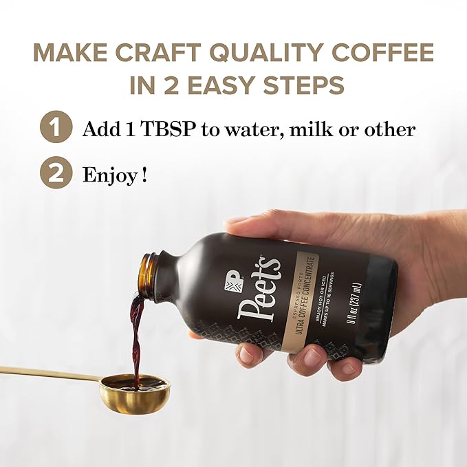 Peet's Coffee Ultra Coffee Concentrate Instant Hot Cold Brew or Iced Coffee 100% Arabica Coffee - Espresso Forte 8 Fluid Ounce Bottle (16 Servings)