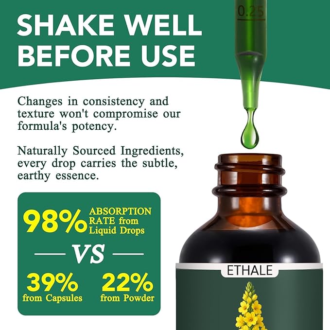ETHALE Mullein Drops for Lungs Mullein + Chlorophyll Lung Drops Mullein Leaf Extract with ChlorophyllMullein Leaf Extract for Lung Cleanse and Respiratory Support (2)