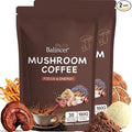 Mushroom Coffee 6 Adaptogenic Mushrooms (Lion's Mane Cordyceps Turkey Tail &amp Other) Mixed with Premium Instant Coffee for Focus Energy Immune and Gut Health Support 60 Servings
