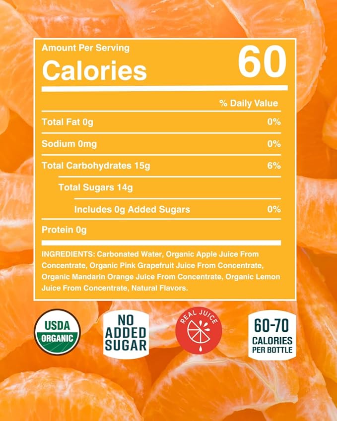 Citrus House Organic Sparkling Juice Mandarin Orange Modern Italian Soda No Added Sugar No Preservatives 9.3 Fl Oz Glass Bottle (Pack of 12)