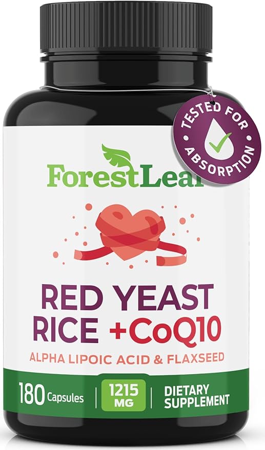 ForestLeaf Red Yeast Rice with CoQ10 Supplement - 1215mg Extra Strength Red Yeast Rice Capsules with Alpha Lipoic Acid &amp Organic Flaxseed Citrinin Free - 180 Capsules
