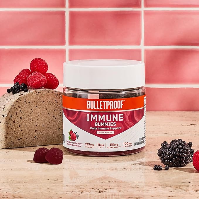 Bulletproof Sugar-Free Raspberry Elderberry Immune Gummies 60 Count Keto Supplement for Immune Support