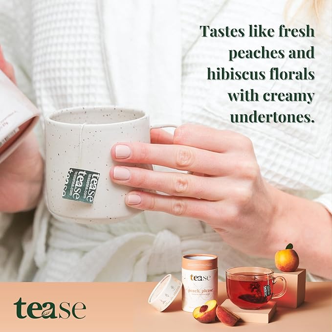 Tease Tea Peach Herbal Tea - Peach Please Caffeine Free Tea Made with Organic Peaches Hibiscus Flowers and Rosehip Hibiscus Tea Blend For Juicy Fresh Hydration And Glowing Skin