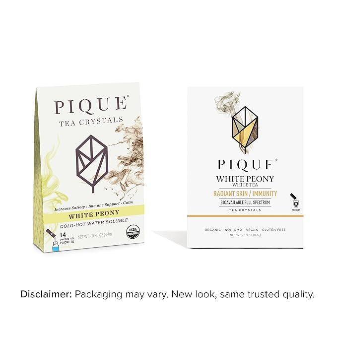 Pique Organic White Peony Tea Crystals - Antioxidants for Radiant Skin Immune Support Fujian Chinese Caffeinated Tea - 14 Single Serve Sticks (Pack of 1)