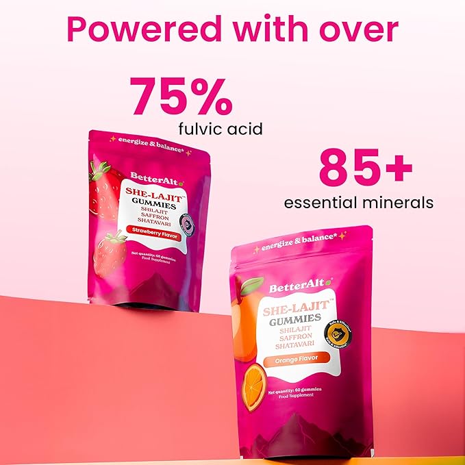 Better Alt SHE-Lajit Gummies for Women |Himalayan Shilajit Shatavari Saffron |OBGYN Recommended |Shilajit Gummies for Women for Energy &amp Hormone Balance |Orange Flavor|60