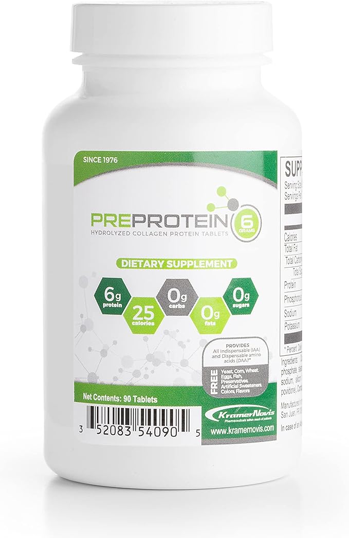 PreProtein® Hydrolyzed Collagen Amino Acids Protein Sugar-Free Fat-Free Carb-Free Amino Acids Protein Tablets Used by Healthcare Systems 90 Tablets
