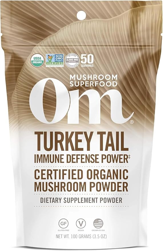 Om Mushroom Superfood Turkey Tail Organic Mushroom Powder 3.5 Ounce 50 Servings Immune Support Polysacchrides Beta-Glucans Gut Health &amp Holistic Defense Mushroom Supplement