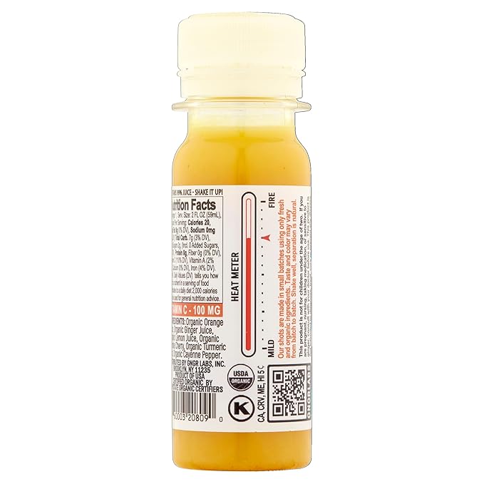 +GNGR Vitamin C - Cold-Pressed Ginger Shot with Turmeric Cayenne &amp Acerola Peruvian Ginger Juice 2 fl oz (Pack of 12)