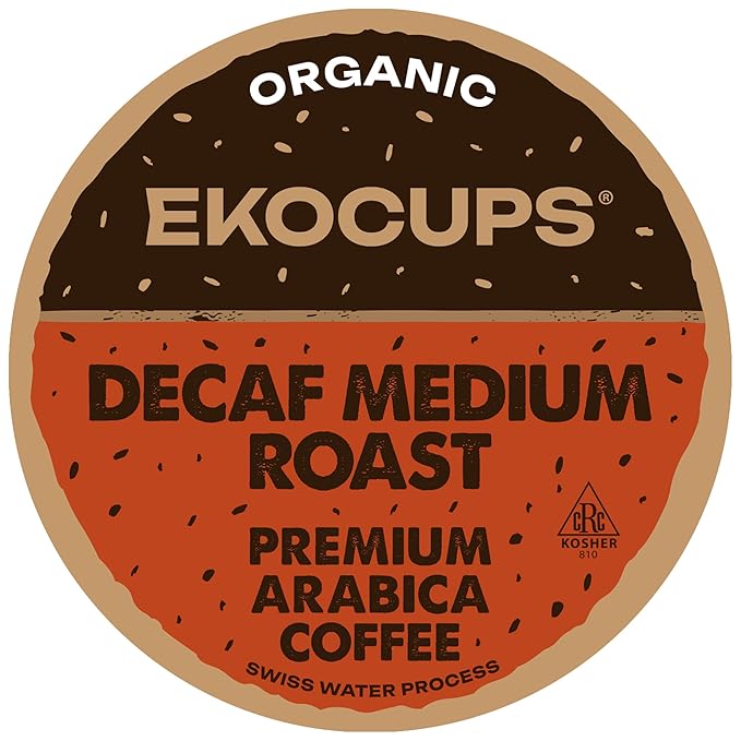 EKOCUPS Organic Swiss Water Decaf Medium Roast Coffee Pods 30% More Coffee Per Cup Fair Trade Decaffeinated Coffee for Keurig K Cup Machines Recyclable Pods 40 Count