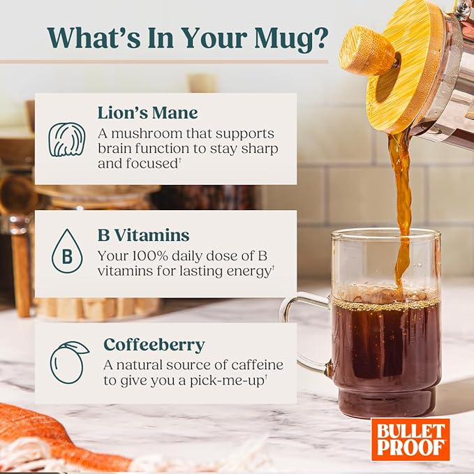 Bulletproof The High Achiever Single-Serve Pods 24 Count Medium-Dark Roast Enhanced Coffee with Lion's Mane Mushroom B Vitamins and Adaptogens for Energy and Focus (Pack of 2)