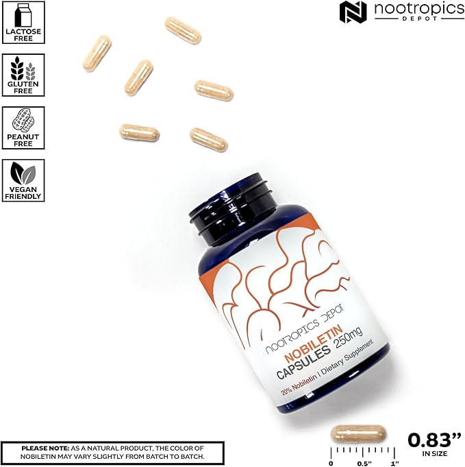Nootropics Depot Nobiletin Capsules | 250mg | 30 Count | 20% Extract | Citrus aurantium | May Help Suppot Cognitive &amp Metabolic Function | May Help Promote Cardiovascular Function