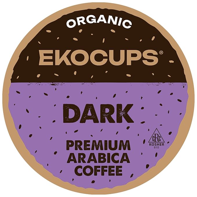 EKOCUPS Organic Dark Roast Coffee Pods Strong Bold Dark Roast Flavor - USDA Certified Organic - Single Serve Cups for Keurig K Cups Coffee Makers Box of 40 Recyclable Capsules