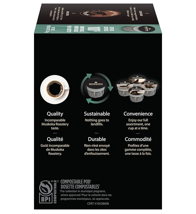 Muskoka Roastery Coffee Black Bear Decaf Dark Roast 20 Single Serve Coffee Pods Compatible with K-Cup Keurig Brewers