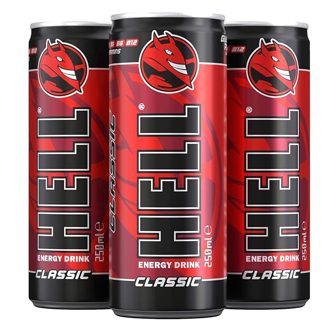 HELL CLASSIC Energy Drink | 32 mg/100 ml Caffeine | Vitamins B3 B5 B6 B12 | No Preservatives | Environmentally Friendly Packaging | 24 x 250ml | Compatible with HELL Energy