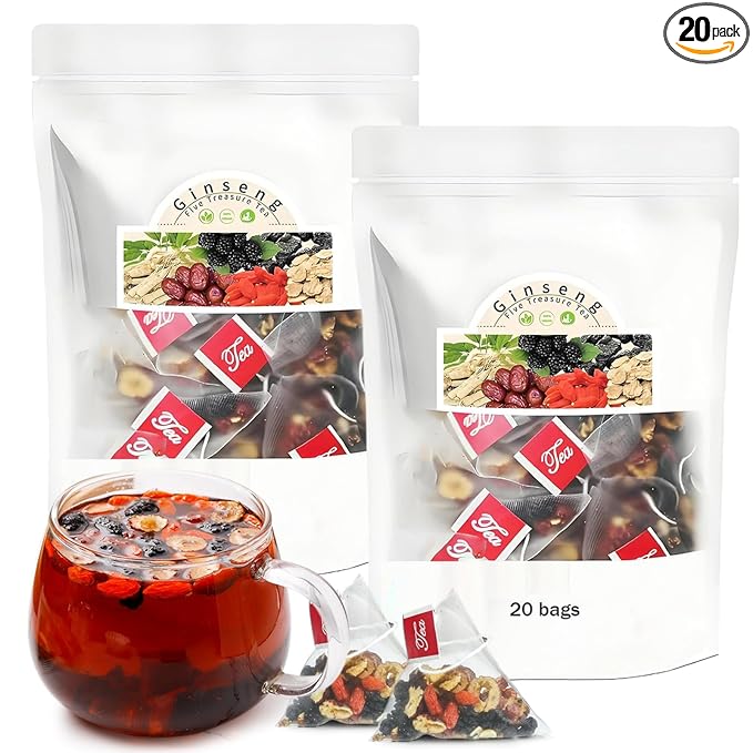 Ginseng Five Treasures Tea Kidney Tea - Kidney Cleanse Ginseng Six Treasures Teas 6 Precious Ingredients Red Date Wolfberry Mulberry Natural Organic Detox Teabag for Women &amp Men (2 Bag(40 Teabag)