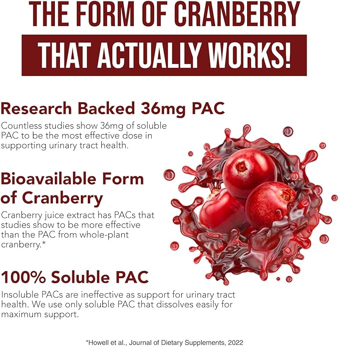 CranEaze®: Cranberry Juice Extract Plus D-Mannose – 36 mg PAC 100% Soluble PAC - Supports Urinary Tract Health – Most Effective Cranberry Pills for Women UTI Cranberry Supplement - 2-Pack