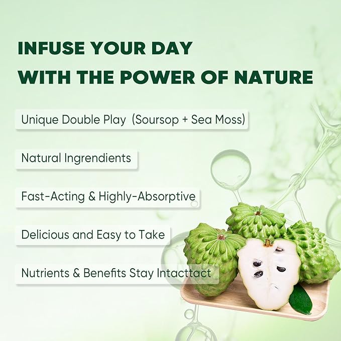 QIZFYZZ Liquid Drops - Soursop Bitters Liquid with Sea Moss Moringa &amp Turmeric Extract Immune Support and Overall Health Vegan Non-GMO | 2 Fl Oz
