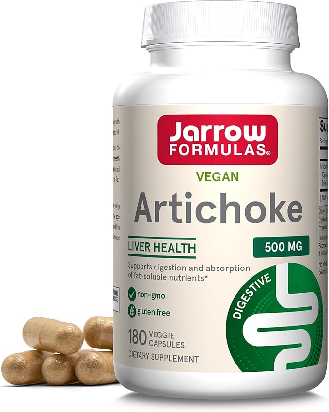 Jarrow Formulas Artichoke 500 mg - Standardized Artichoke Extract - 180 Servings (Veggie Caps) Support Liver Health &amp Digestion - Dietary Supplement - Non-GMO - Gluten Free - Vegan
