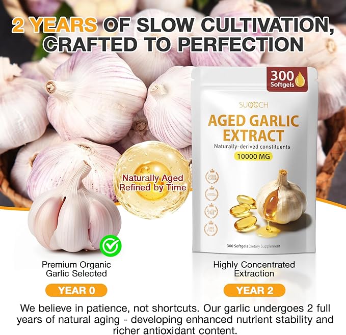 Aged Garlic Extract - 300 Count 10000mg Aged Garlic Supplements for Daily Wellness &amp Cardiovascular Wellness Routines Non-GMO All-Natural Softgels Pure Antiox Wellness