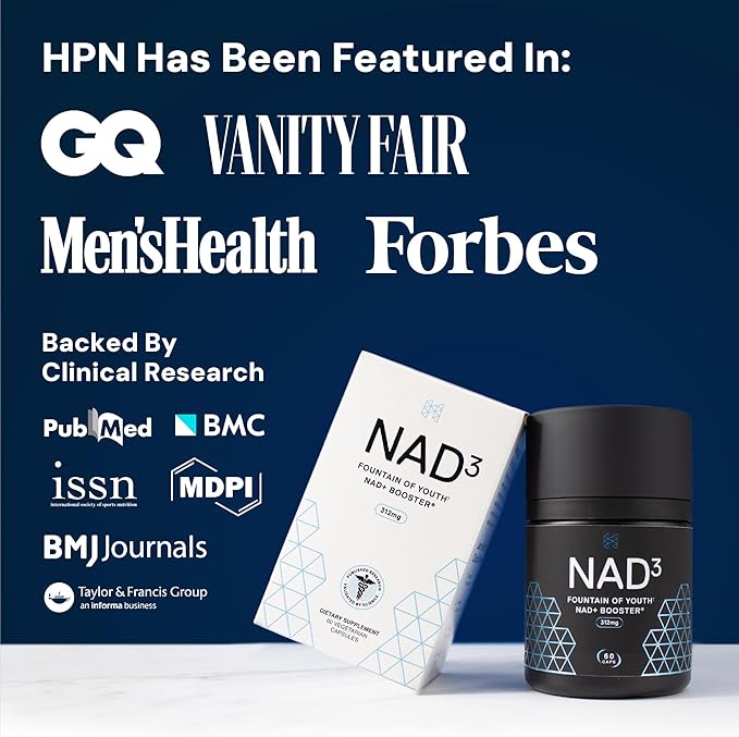 HPN NAD3 Clinical NAD+ Booster Cellular Health &amp Natural Energy - NAD Supplement for Healthy Aging Metabolic Support NRF2 &amp Longevity Nicotinamide Riboside &amp NMN Alternative 60ct 30-
