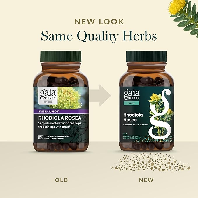Gaia Herbs Rhodiola Rosea - Stress Support Supplement Traditionally for Supporting Healthy Stamina &amp Endurance - with Siberian Rhodiola Root Extract* - 120 Vegan Liquid Phyto-Caps (120 Servings)