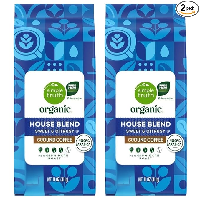 House Blend Medium Dark Roast Ground Coffee 11 oz Bags Pack of 2 Organic Sweet &amp Citrusy Flavor 100% Arabica for Drip Pour Over &amp French Press