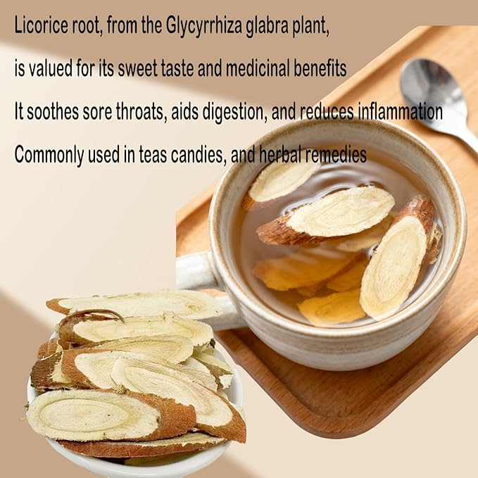 32OZ Licorice Root Slices Premium Natural Gan Cao Slice Root TeaExpectorant and cough relieving Traditional Chinese Herbal For Tea BakingBeverage MixPure Liquorice Flavor 大甘草片 Large 2x16OZ/Bag