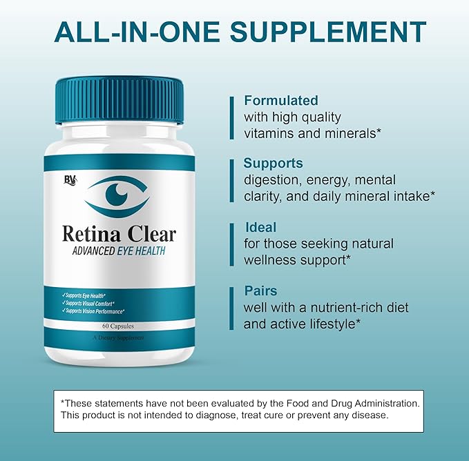 (3 Pack) Retina Clear Advanced Eye Health Supplement Retina Clear Max Strength Overall Vision &amp Wellness Supplement RetinaClear Advanced Vision Support and Eye Health Formula Pills (180 Capsules