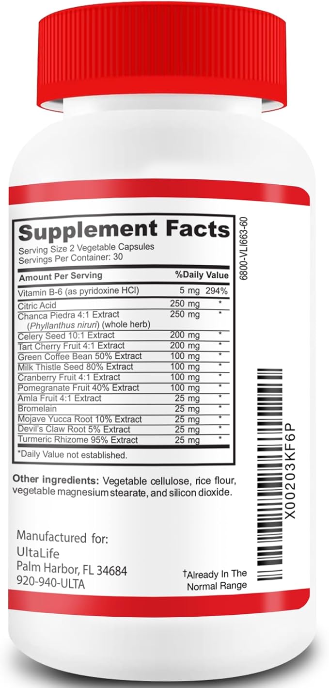 #1 URIC GO Uric Acid Cleanse Support Supplement for G.O.U.T - Natural Kidney Cleanse Detox Formula Chanca Piedra Celery Seed Tart Cherry Cranberry Pomegranate Turmeric Vegan Non-GMO 60 Capsules
