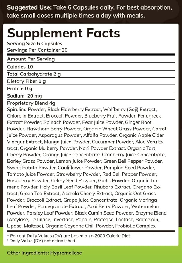 Texas SuperFood - Original Superfood Capsules Superfood Reds and Greens All-Natural Whole Food Dietary Supplement Non-GMO Gluten Free Vegan No Soy 180 Capsules