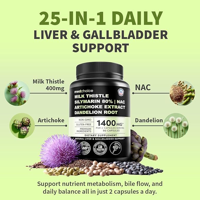 Milk Thistle Supplement w/ NAC Artichoke &amp Dandelion – Liver Support Supplement &amp Gallbladder Supplements in One – Liver Detox – Milk Thistle &amp Liver Care Supplements – 90 Vegan Capsules